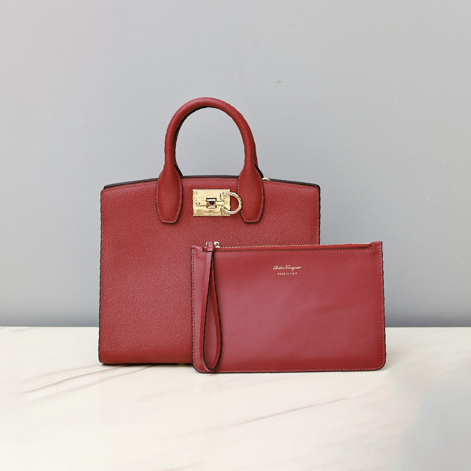 salvatore ferragamo studio grained calfskin top handle bag #211425